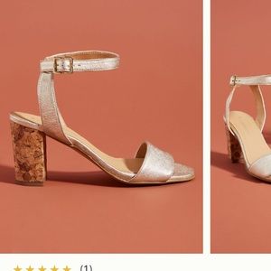 Anthropologie metallic sandals with a cork heel